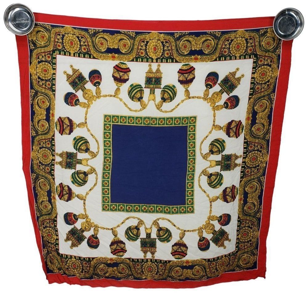 Vintage Red Gold Blue 100% Pure Silk Hand Rolled‎ From China Ladies Headscarf